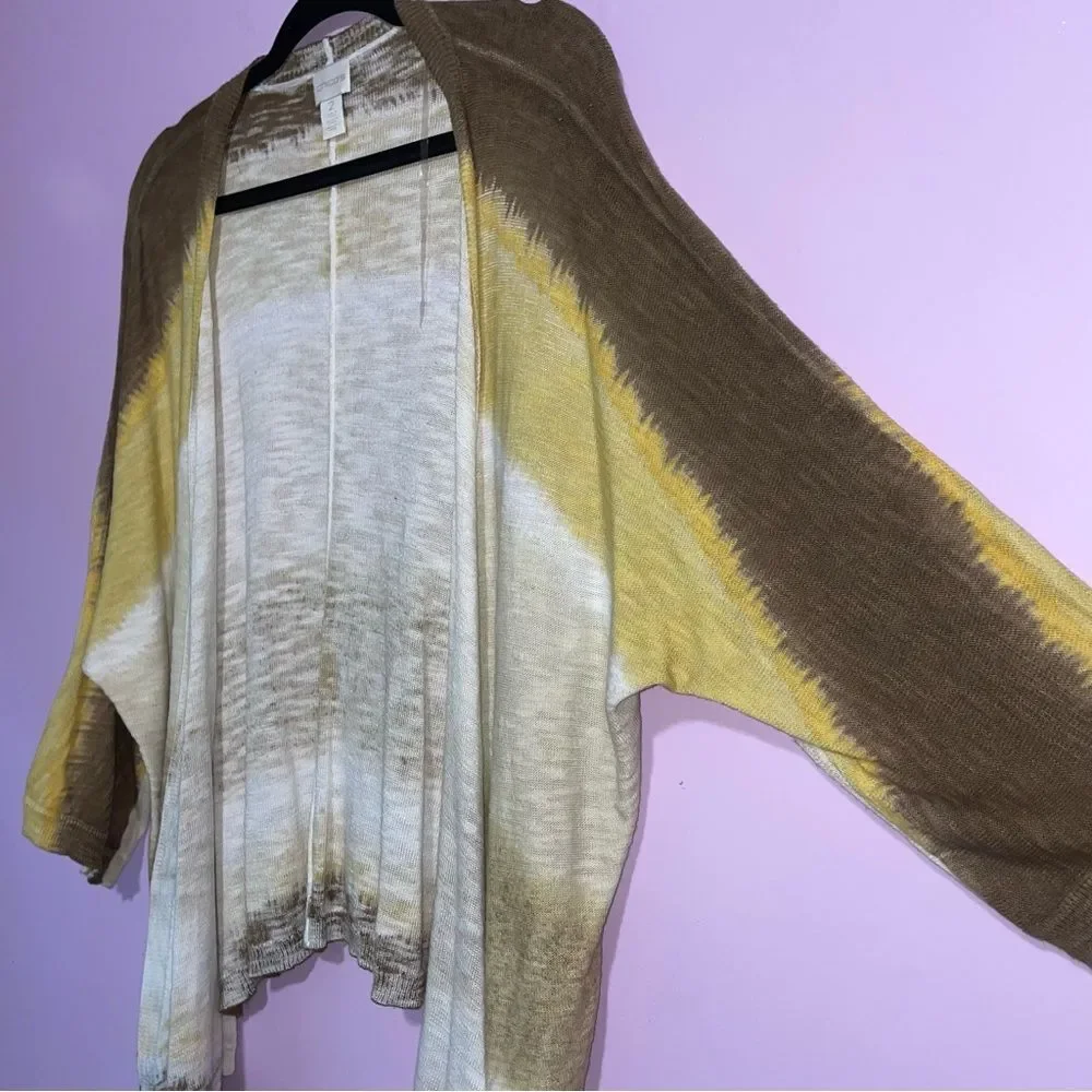 Chico's Cardigan Womens Size L Open Front Knit Kimono Boho Tie Dye Beachy